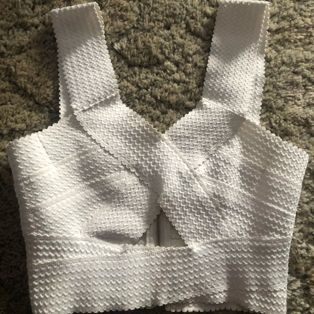 White crop top (gold zipper in back)